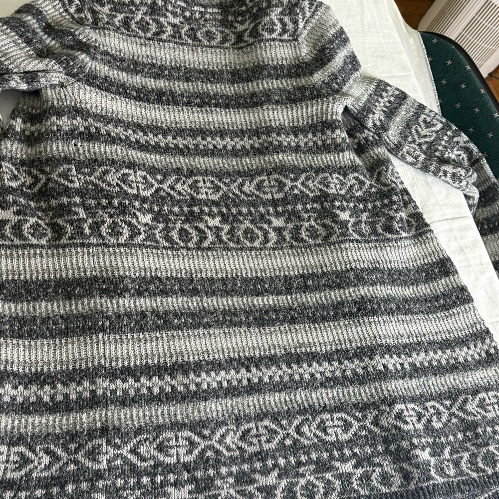 Lucky Brand Tribal Aztec Open Cardigan Gray Long Knit Boho Small - Picture 6 of 9